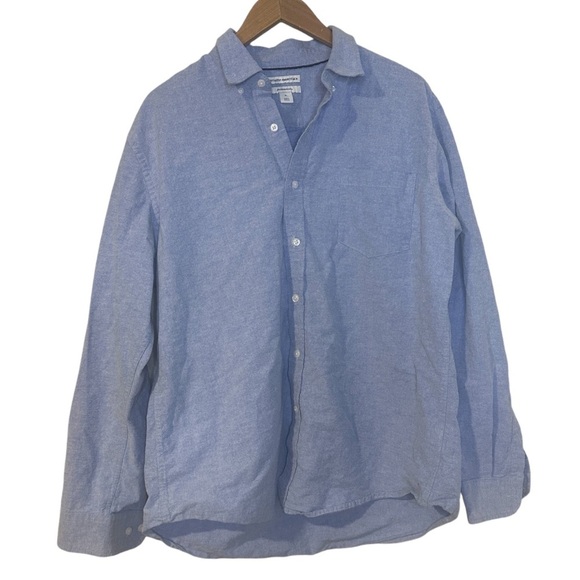 Slim Button Down Long Sleeve Shirt Blue Casual Work Career Cotton Collared XL - Picture 1 of 6